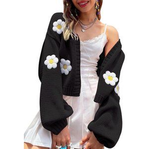 Womens Long Sleeve Open Front Flower Knit Cardigan Aesthetic Shrug Outfits